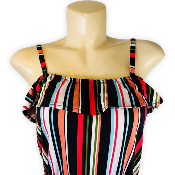 Women’s Cold Shoulder Striped Ruffle Romper One Piece • Size Medium - Picture 6 of 9